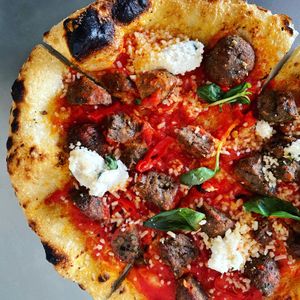 Spicy Meatball Pizza  at Crossroads Kitchen in Los Angeles