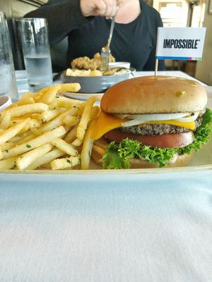 Impossible burger and truffle oil fries at Crossroads Kitchen in Los Angeles