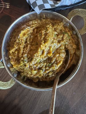 Vegan Baigan Bhartha - Grilled and mashed eggplant   at Jannat-E-Punjab in Guelph