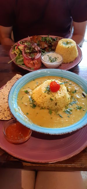 Döner plate and dahl at Cafe Harvest in Vienna