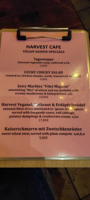 November Karte at Cafe Harvest in Vienna