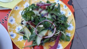 Salad that comes with kasnockerl at Cafe Harvest in Vienna