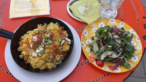 Kasnockerl with salad at Cafe Harvest in Vienna