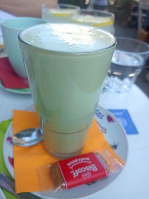 Matcha latte at Cafe Harvest in Vienna