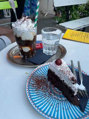 Black Forest cake 9/10 and coffee with cream  at Cafe Harvest in Vienna