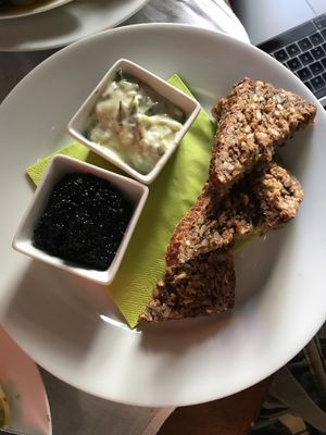 Vegan caviar  at Cafe Harvest in Vienna