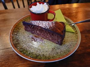 Chocolate-nut cake with date sugar at Cafe Harvest in Vienna