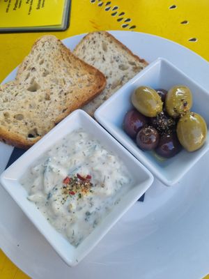 Tsatsiki with Olives at Cafe Harvest in Vienna