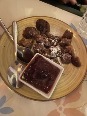 Vegan version of Kaiser innenschmarrin with plum sauce.   at Cafe Harvest in Vienna