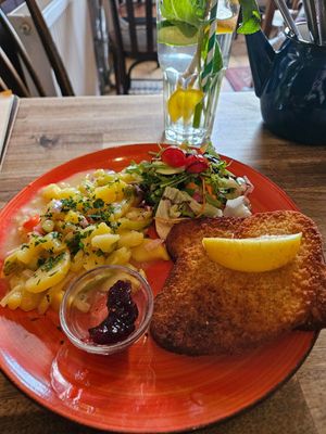 Wiener Schnitzel at Cafe Harvest in Vienna