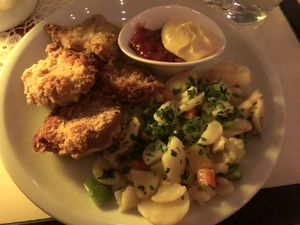 Schnitzel from a la carte menu at Cafe Harvest in Vienna