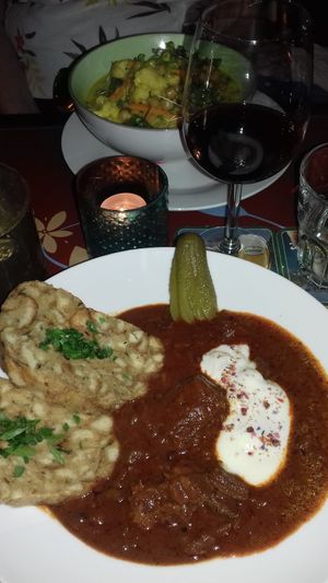 Soy goulash and curry in the background  at Cafe Harvest in Vienna