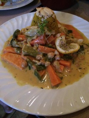 German vegetable curry with almond millet at Cafe Harvest in Vienna