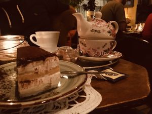 Banana cake and ginger tea.  at Cafe Harvest in Vienna