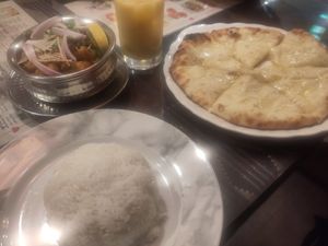 Chana Masala with honey cheese nan and rice at Karishma Indian and Nepali Restaurant - インド料理 カリスマ in Nagoya