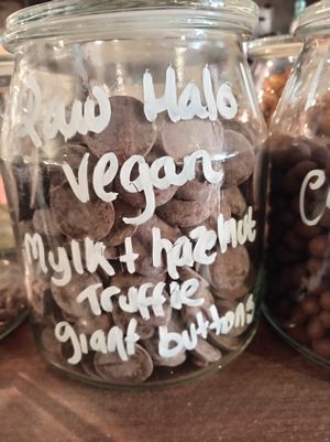 Vegan giant chocolate and hazelnut button truffles at Zero in Exeter