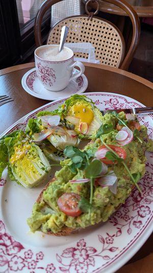 Avocado toast and oat milk coffee at Rose du Pont in Chamonix-mont-blanc
