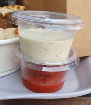 Garlic and roasted pepper dips at BOBA NA BABA - Bulgarian Vegan Kitchen - Cloud kitchen in East London