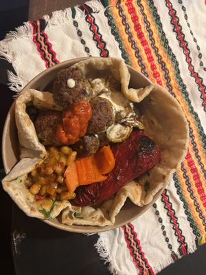 MIXED PLATTER + BABA'S FLATBREAD , it was delicious, the food was fresh, very tasty, I totally recommend it, and Margarita is very friendly.   at BOBA NA BABA - Bulgarian Vegan Kitchen - Cloud kitchen in East London