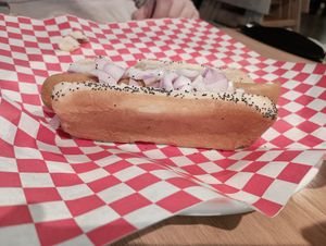 Plain hot dog with onions at Chicago Not Dogs - XMarket in Chicago