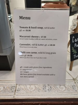 Menu 02/10/23. 50% vegan options! at Abbotsbury Subtropical Gardens - The Tea Room in Weymouth
