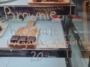 Gluten-free vegan Brownie with seasalt ✨️ at Borgsjö Strand - Restaurang & Camping in Erikslund