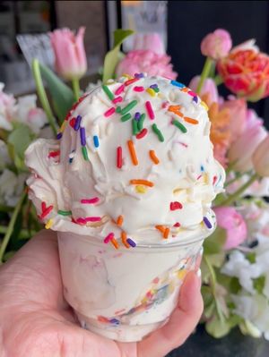 Dairy lover in your life? Vanilla custard with rainbow sprinkles. at Nikki's Custard in Lancaster