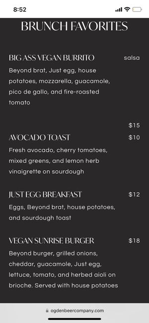 Menu page 1  at Ogden Beer Company in Ogden