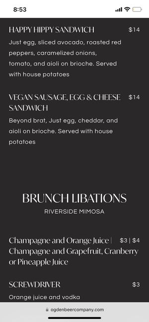 Menu page 2  at Ogden Beer Company in Ogden