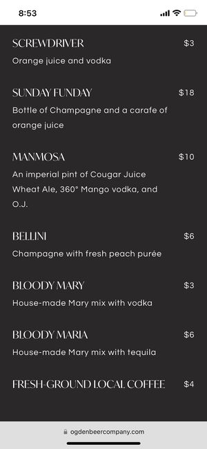 Menu page 3  at Ogden Beer Company in Ogden