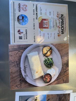 Vegan burrito and kombucha   at Hakumokka in Onna