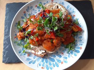 Tomatoey Butter Bean Dish on Toast at Loaf BnB in Berwick-upon-tweed