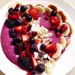 Homegrown veganic berry fruit smoothie bowl. Gluten-free (ngci). at Loaf BnB in Berwick-upon-tweed