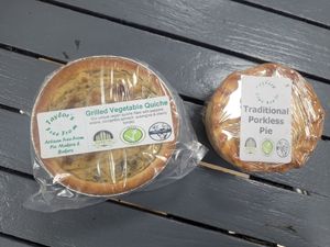 Grilled Vegetable Quiche and Traditional Porkless Pie at Taylors Free From in Stoke-on-trent