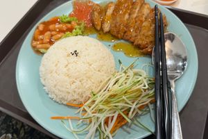 Chopped “chicken” rice  at Veggie House 一芳 - HarbourFront in Central Singapore