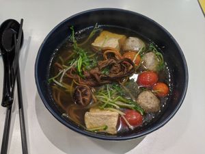 Buckwheat Noodle Mushroom Soup at Veggie House 一芳 - HarbourFront in Central Singapore