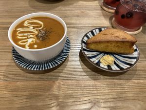 Soup bruhst and corn breadd  at The Veggie Table in Sendai
