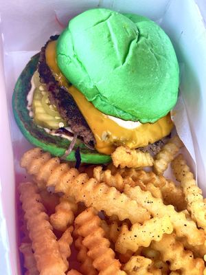 Vegan burger - added chopped chilis   at Wulf Burger in Richardson