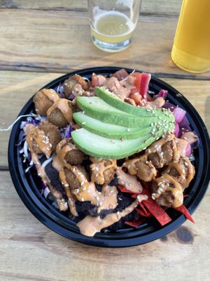 Vegan bowl with popcorn tofu  at Double Trouble in Austin