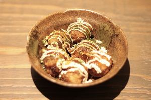 vegan & gluten-free Takoyaki  at Shinsekai Paprika Shokudo Vegan in Osaka