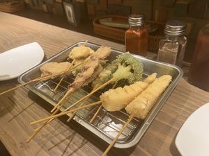 vegan & gluten-free Kushikatsu  at Shinsekai Paprika Shokudo Vegan in Osaka