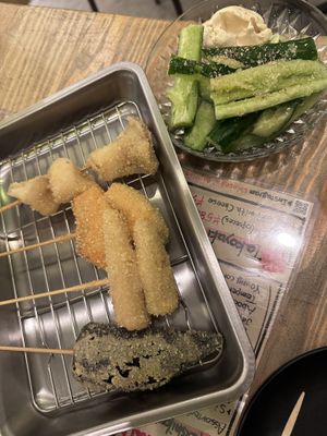 Cucumber and grilled sticks   at Shinsekai Paprika Shokudo Vegan in Osaka