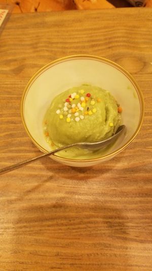 Matcha ice cream at Shinsekai Paprika Shokudo Vegan in Osaka