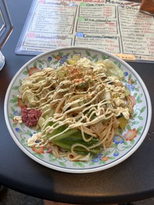 fried noodles with soya meat   at Shinsekai Paprika Shokudo Vegan in Osaka