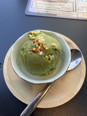 homemade macha ice cream   at Shinsekai Paprika Shokudo Vegan in Osaka