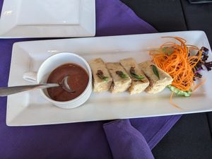 Fried tofu appetizer with peanut sauce at Thai Ginger Bistro in Appleton