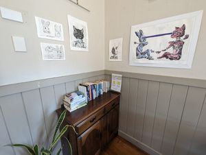 Book library at The Yellow House Cafe in Whanganui