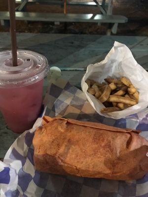 blueberry lemonade, rosemary fries, n blackend tofu wrap at Conscious Cravings - South Austin in Austin