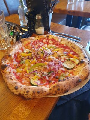 VERDURE: VEGAN CHEESE, COURGETTE RIBBONS, RED ONION & CRUNCHY RED PEPPERS at Wood Fire Smoke - Wilmslow in Wilmslow