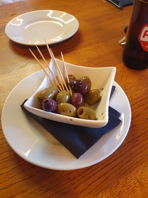 BOSCAIOLA OLIVES:
MIXTURE OF STONELESS GREEN AND BLACK OLIVES at Wood Fire Smoke - Wilmslow in Wilmslow